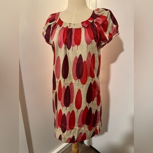 Orla Kiely Red and Pink Patterned Midi Dress Anthropologie